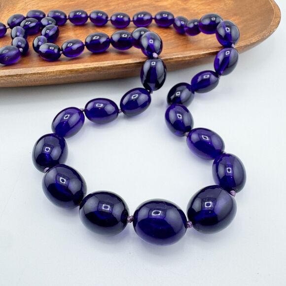 Vintage Signed Japan Purple Lucite Bead Necklace 1960s Retro Mod Statement - Picture 8 of 12
